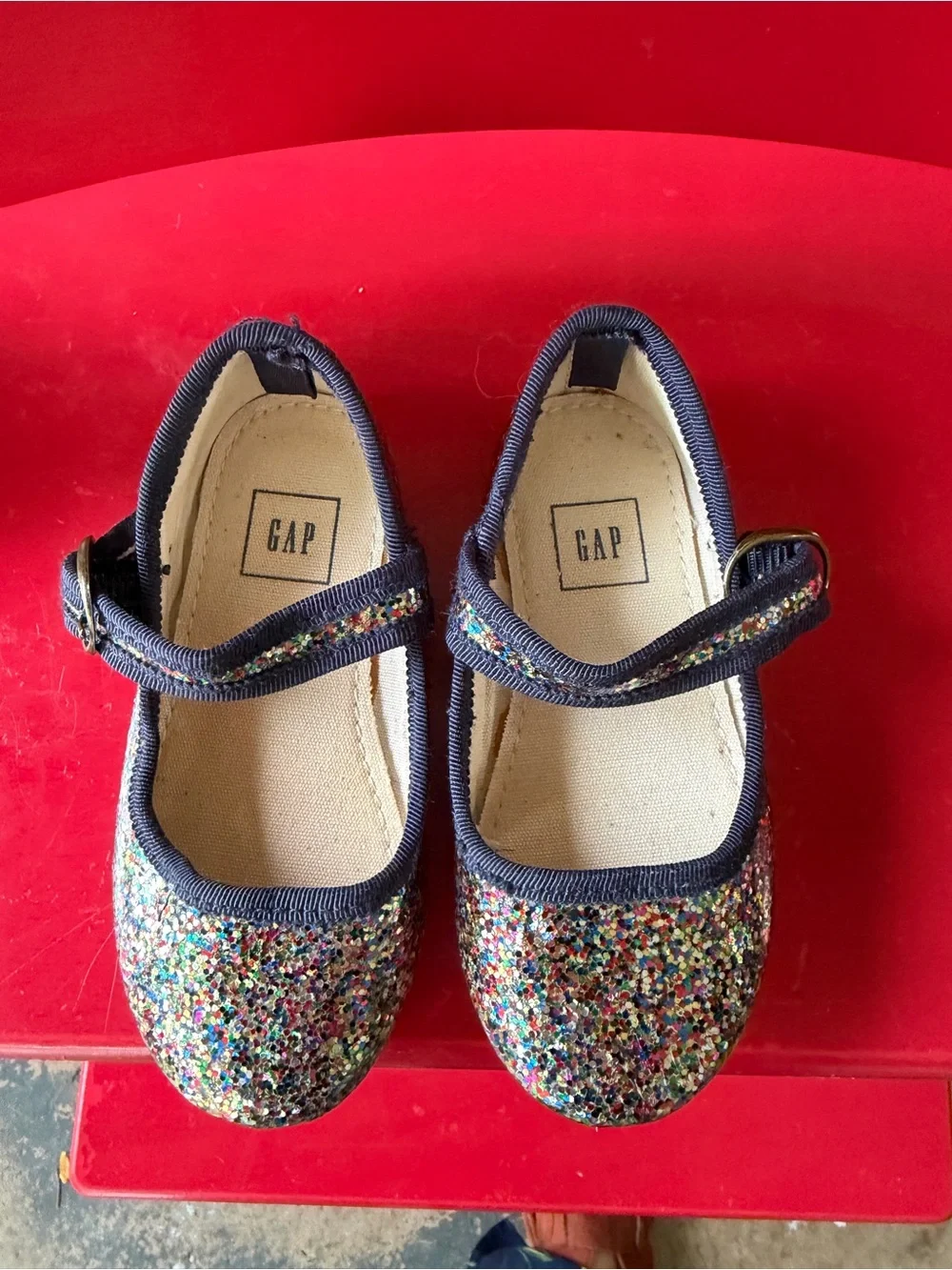 GAP Girls Navy Multicolor Glitter Mary Jane Flats